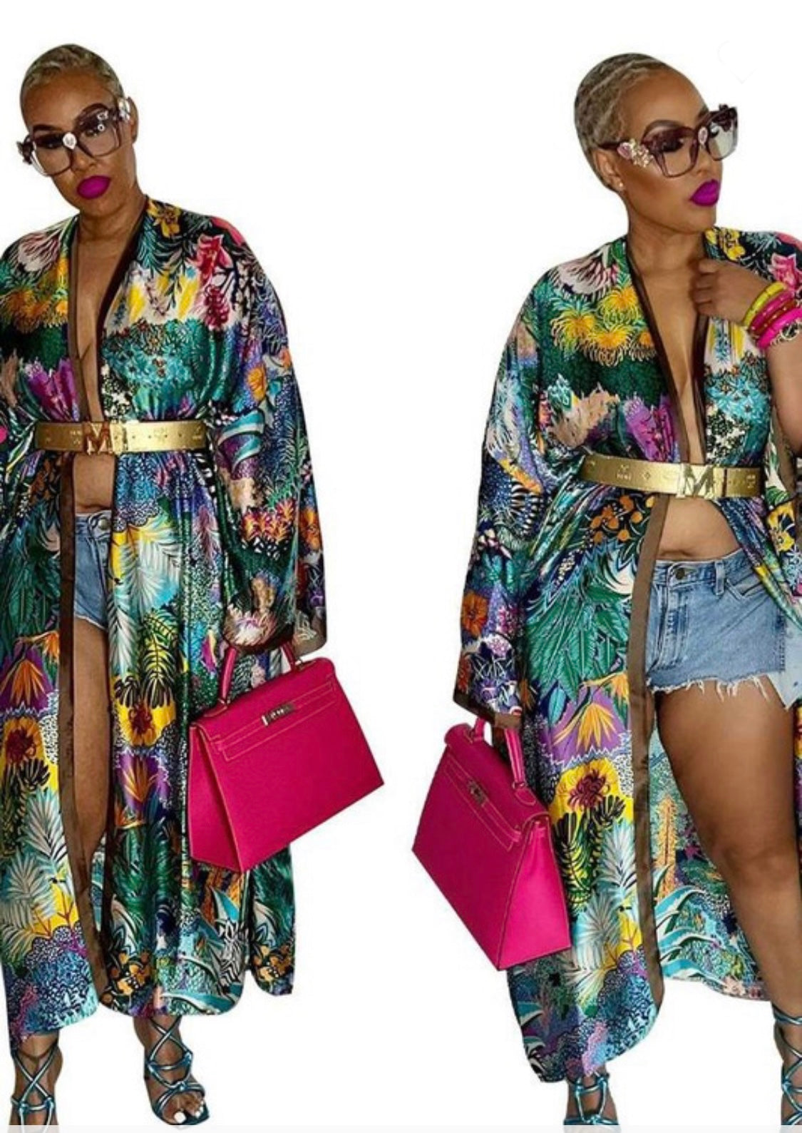 Loose Fit Multi-Color Duster (Green)