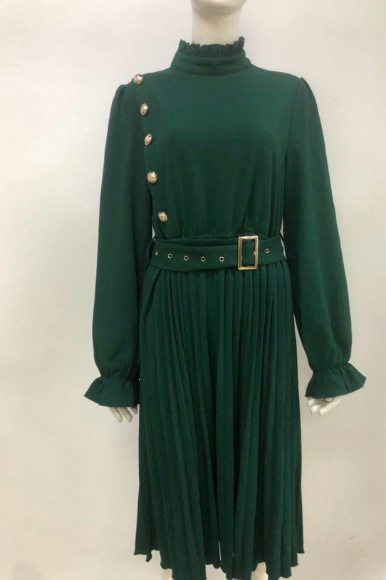 Belted Ruffle Collar Dress-Green – La'Delane Boutique Belted Ruffle Collar Dress-Green – La'Delane Boutique